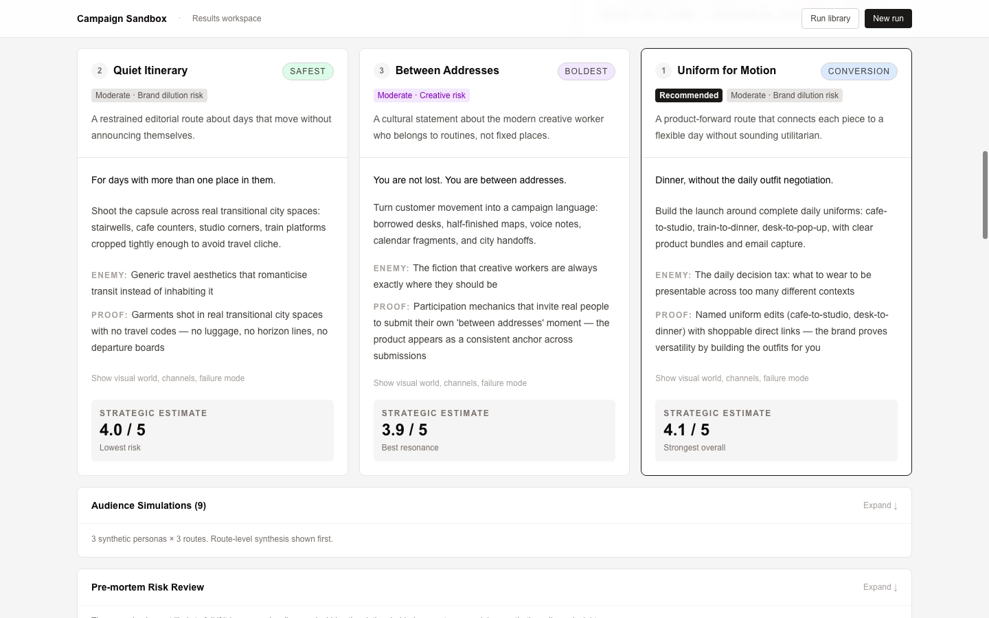 Campaign Sandbox generated campaign route cards