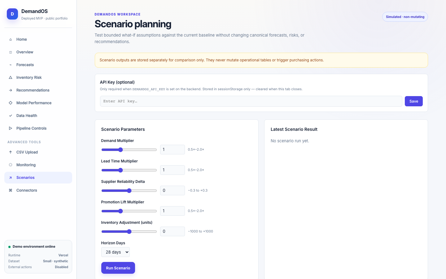 Pantalla de DemandOS: Scenarios