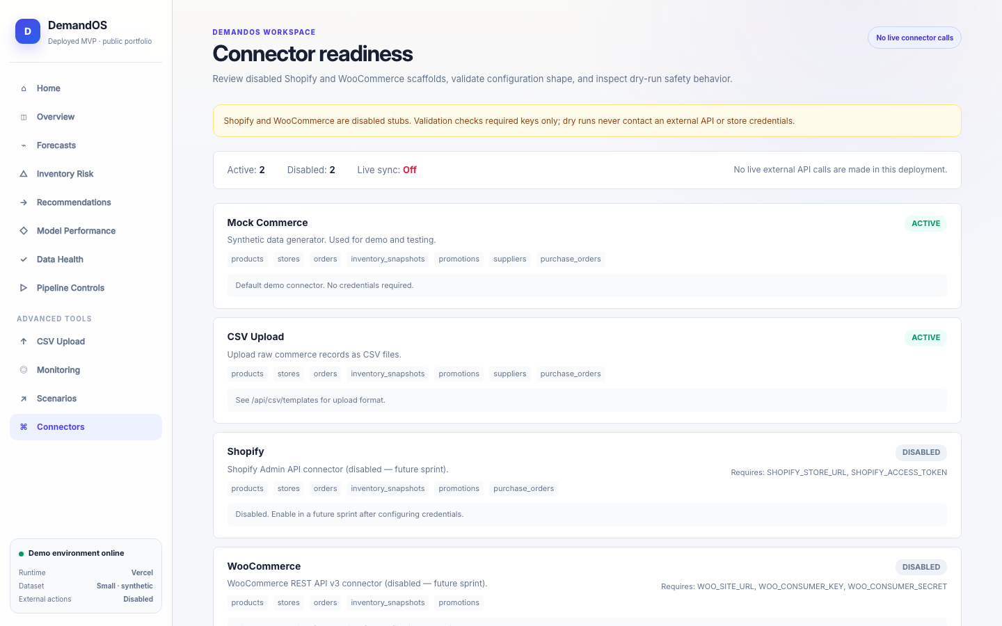 Pantalla de DemandOS: Connectors